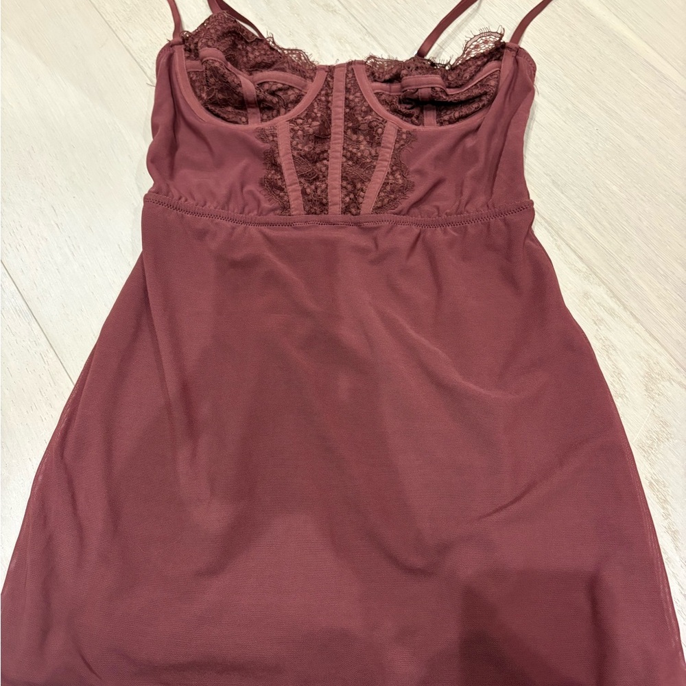 Women’s Urban Outfitter’s brown mini dress with lace detail size small